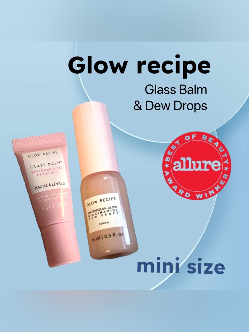 🌟🇺🇸🆕NWOB GLOW RECIPE |MINI| Moisture Watermelon Balm Lip & Dew Drops Serum
